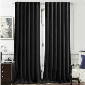 Luxury Black Velvet Blackout Curtains 84" 2 Panels Pair Tab & Rod Pocket Thermal
